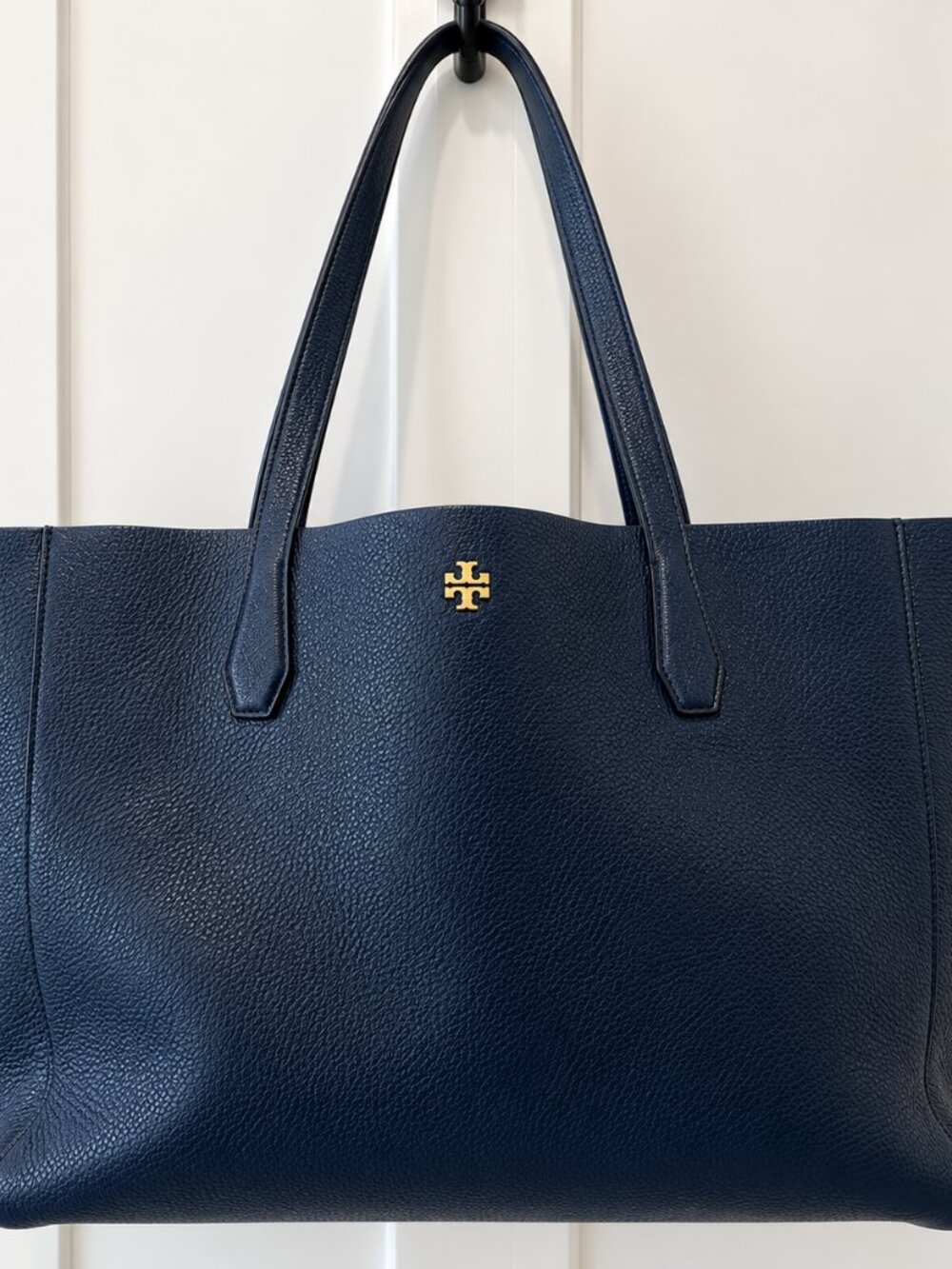 Tory Burch Navy Pebbled Leather Tote Bag w/ Removable Pouch